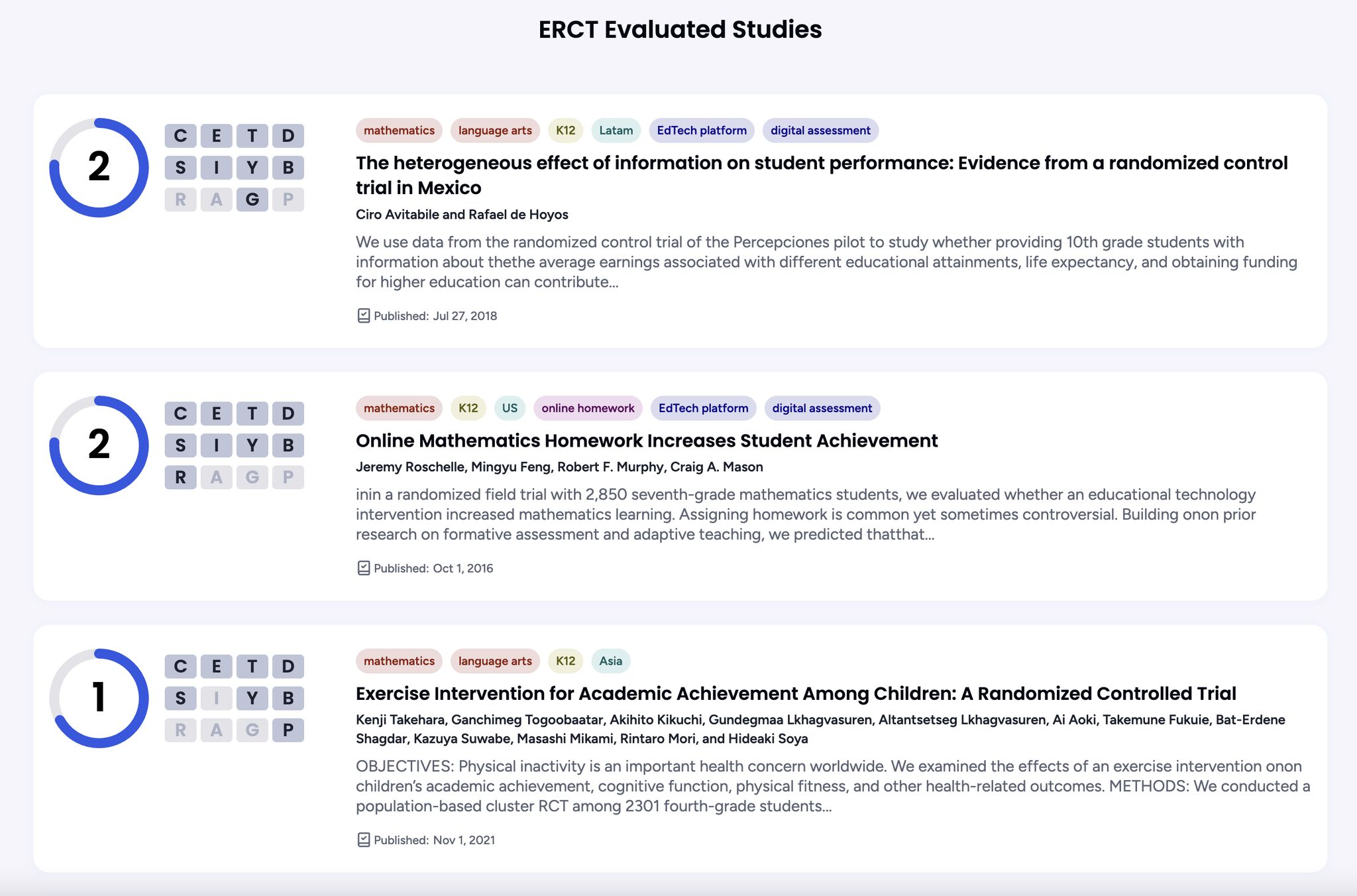 3 examples of studies evaluated with ERCT